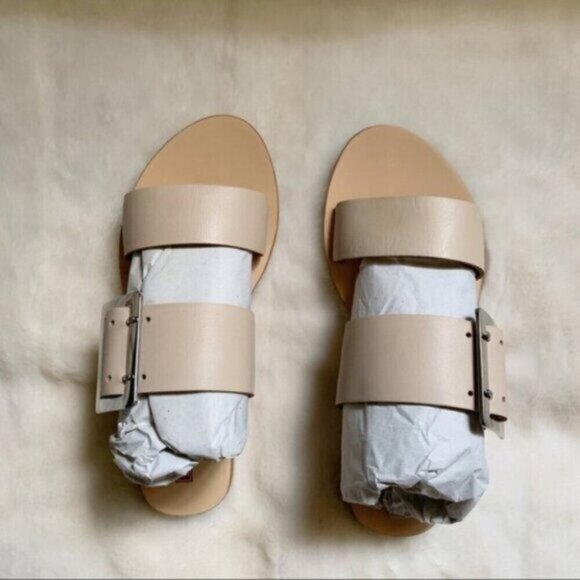 Free People Sol Sana April II Slide Sandals Flats Straps Leather Buckle Ecru 6 - Picture 3 of 15